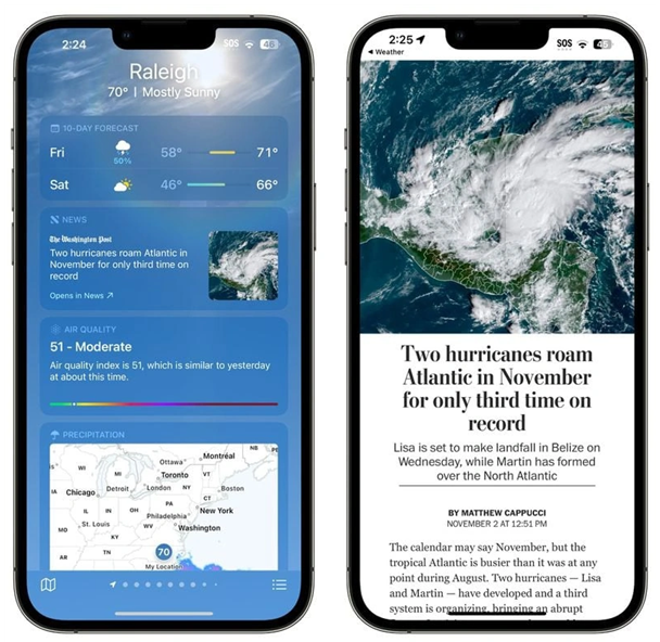 白水苹果14维修分享iPhone 14手机如何看天气时顺带看新闻 