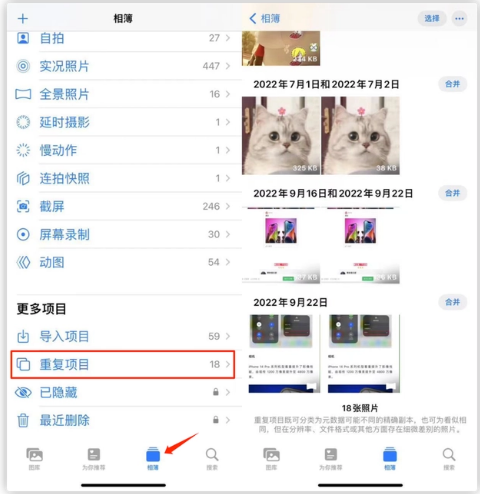 白水苹果手机维修分享iOS 16 中相册重复项目功能使用方法 